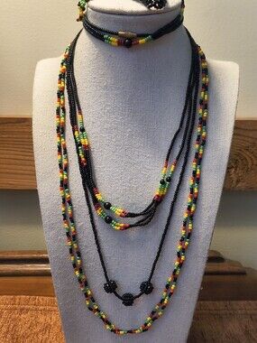 Vtg Handmade Lot Set of 8 Rasta Beaded Necklace Reggae Bracelets